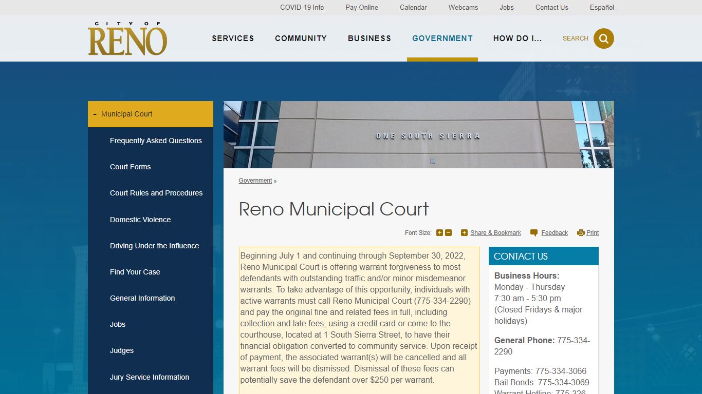 Reno Municipal Court | City of Reno - Reno, Nevada